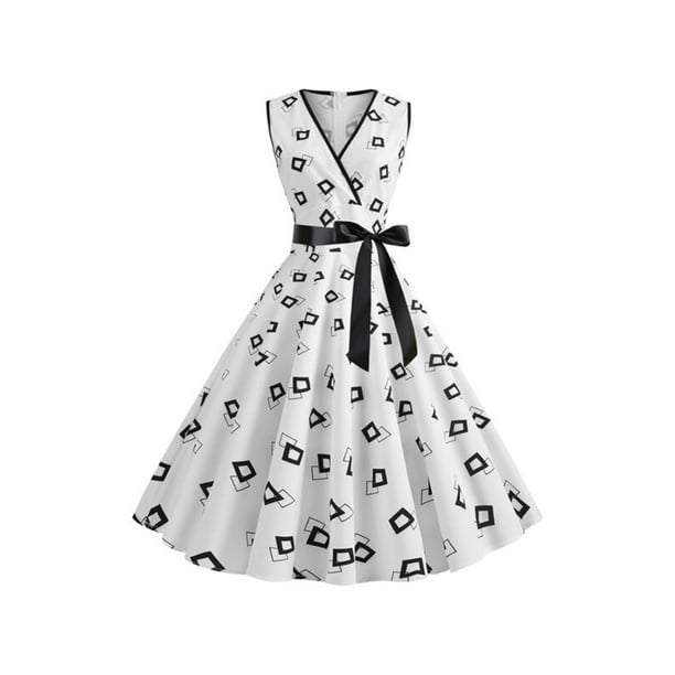UOKNICE Dresses for Womens Casual Vintage Polka Halter Floral Sping Retro Rockabilly Cocktail Blouses Tops Dress 